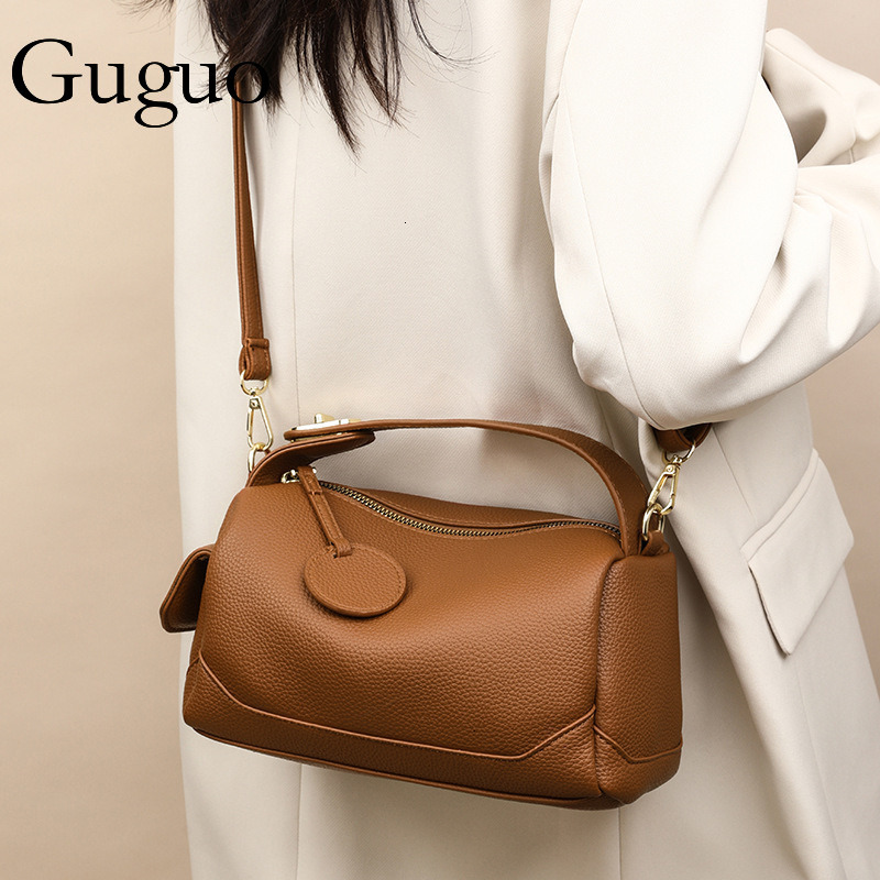 Guguo Designer Luxury Bag Bag Bag For Women 2025 New Crossbody Soft Leather Large Capacity Commuter Boston Pillow Bag Women's Handbag Shoulder Ba