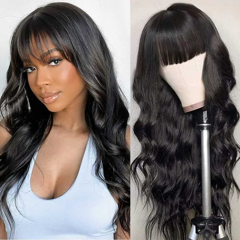 Body Wave Human Hair Wigs with Bangs 3X1 Middle Part Lace Wig Pre Plucked Body Wave Glueless Wig Machine Made Wigs For Women C250922