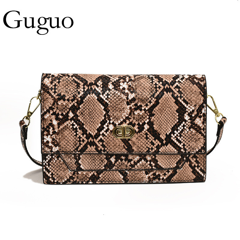 Guguo Designer Bag European And American Snake Print Retro Luxury Bag Lock Shoulder Bag 2025 New Ins Casual Versatile Handbag Fashion Crossbody Bag Fo