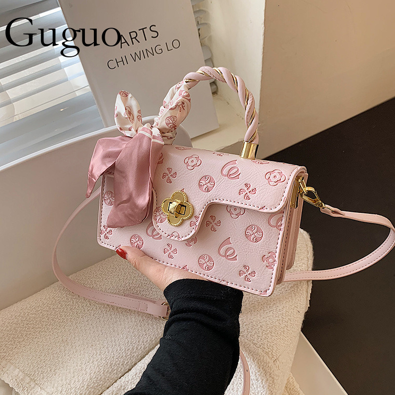 Guguo Designer Bag 2025 New Trendy Bag Women's Bag Sweet Crossbody Bag Fashion Embossed Pink Shoulder Bag Scarf Handbag Luxury Bag Small Square B