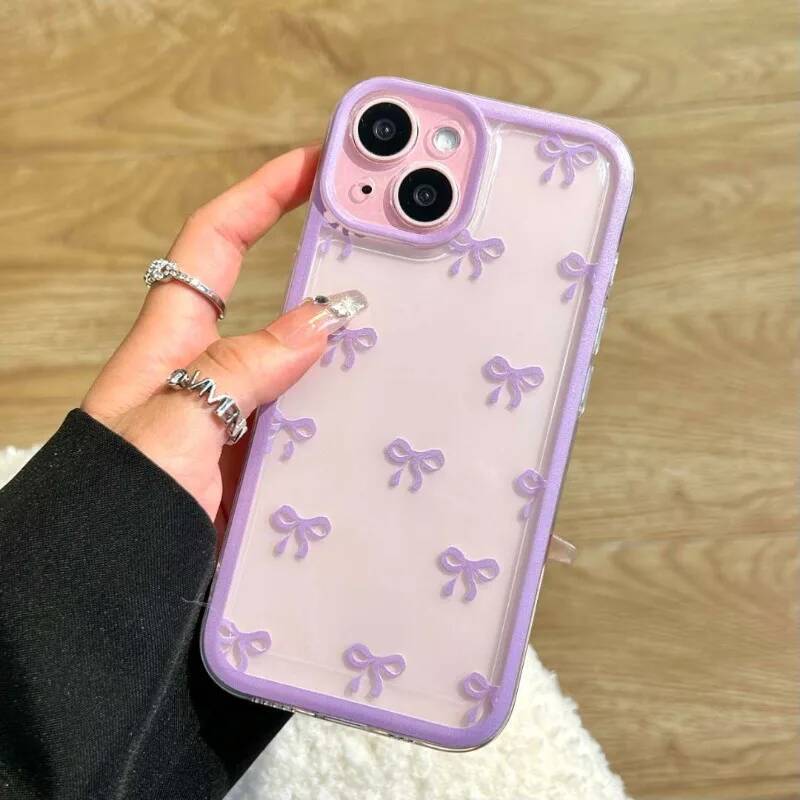 Phone or iPhone 16 15 14 13 12 Pro Max Cute Soft Clear Bowknot Case Candy Cover