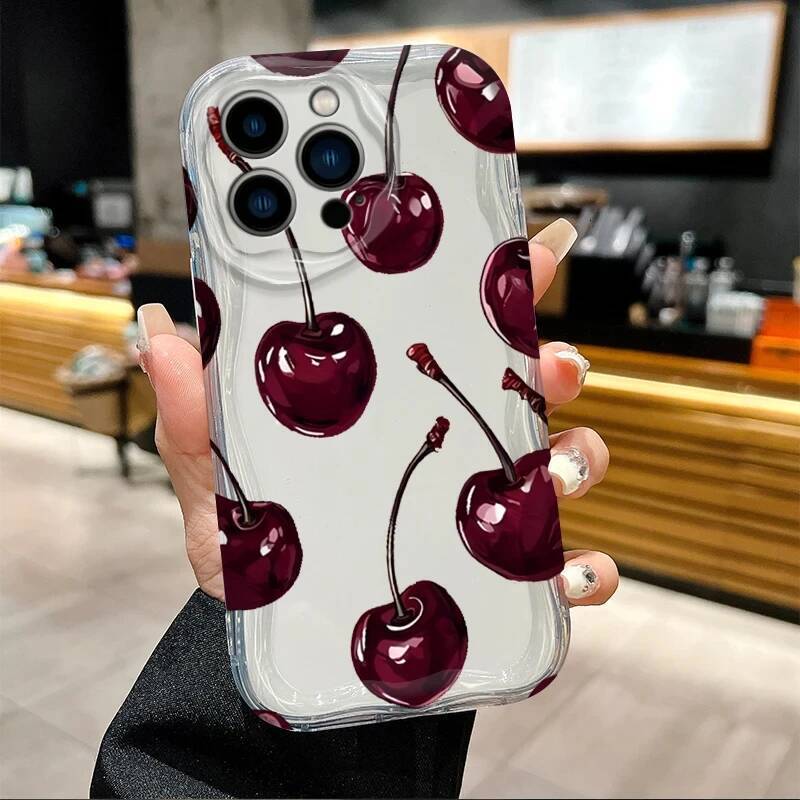 Red Cherry Bow Soft Wave Silicone Phone Case for IPhone 15 14 13 12 11 Pro Max Plus 16E XR XS X 7 8 Shockproof Clear Cover