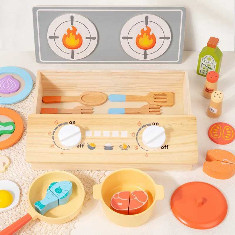Wooden Childrens Simulated Kitchen Stove Set Realistic Toy Food Interactive Cooking Game For Little Chefs Safe And Durable C250922