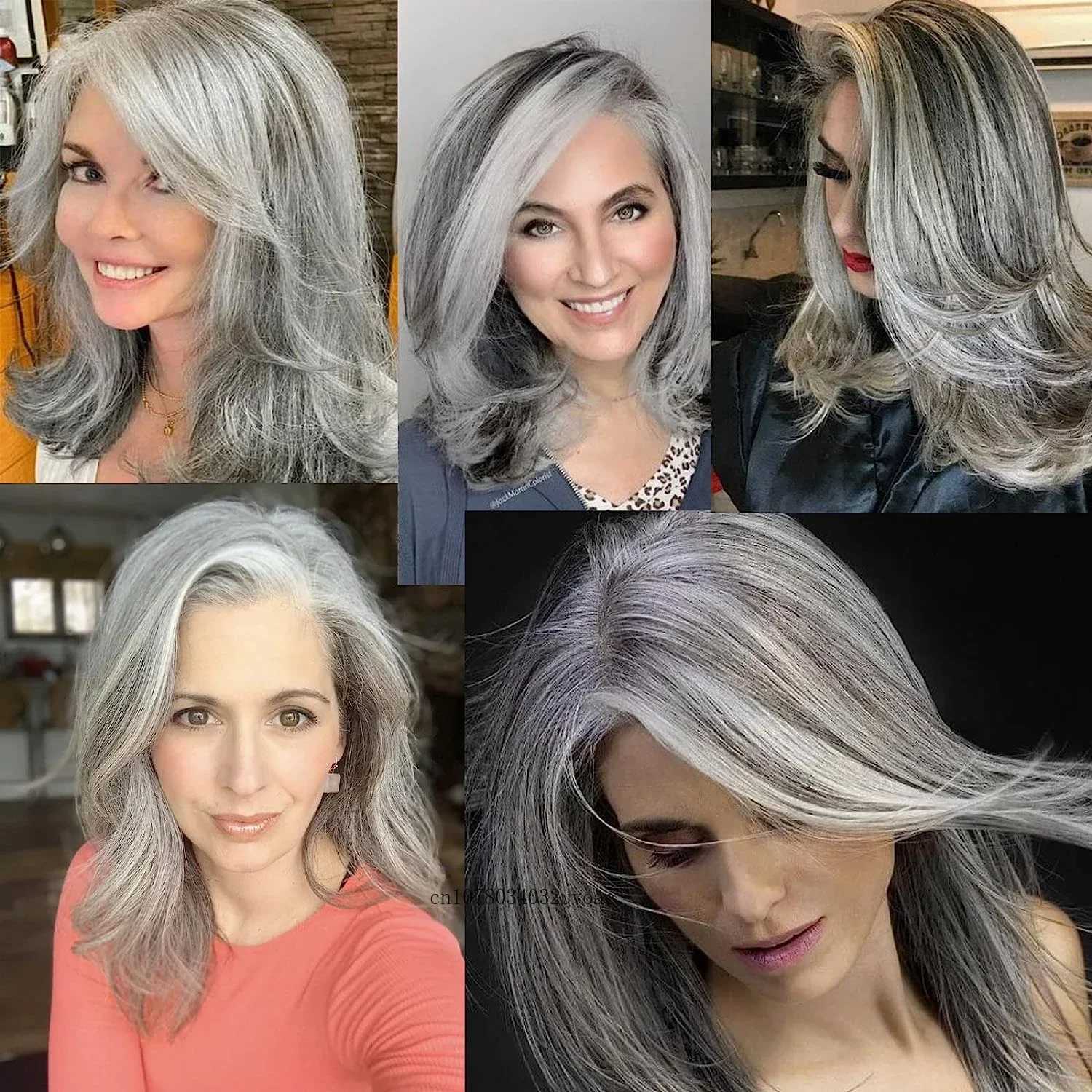 Synthetic Salt and Pepper Wigs with Curtain Bangs Long Hair Wig Natural Mix Silver Gray Wigs for White Women Halloween Costume C250922