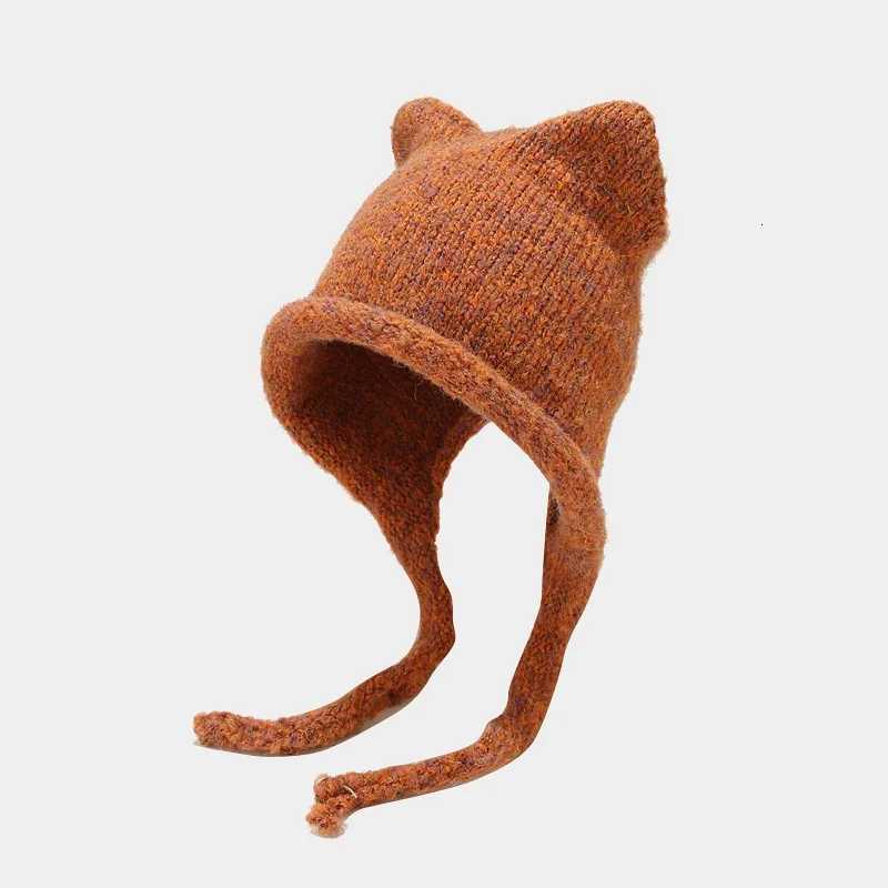 Winter Wen Knitted Hat Cute Ears Wan Bonnet C Teenager Girl Beanies Outdoor Sklies Warm Ears Wan Hats Y250920