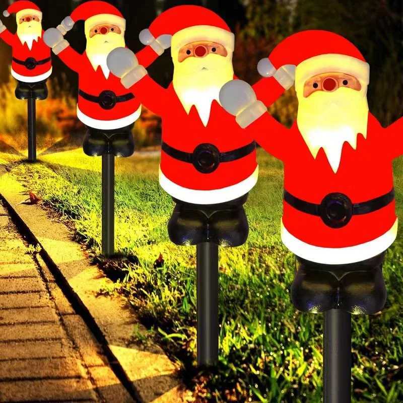 LED Solar Lamp Garden Light Christmas Decor Santa Claus Lawn Lamps Candy Cane Outdoor Waterproof New Year Halloween for Pathway C250922