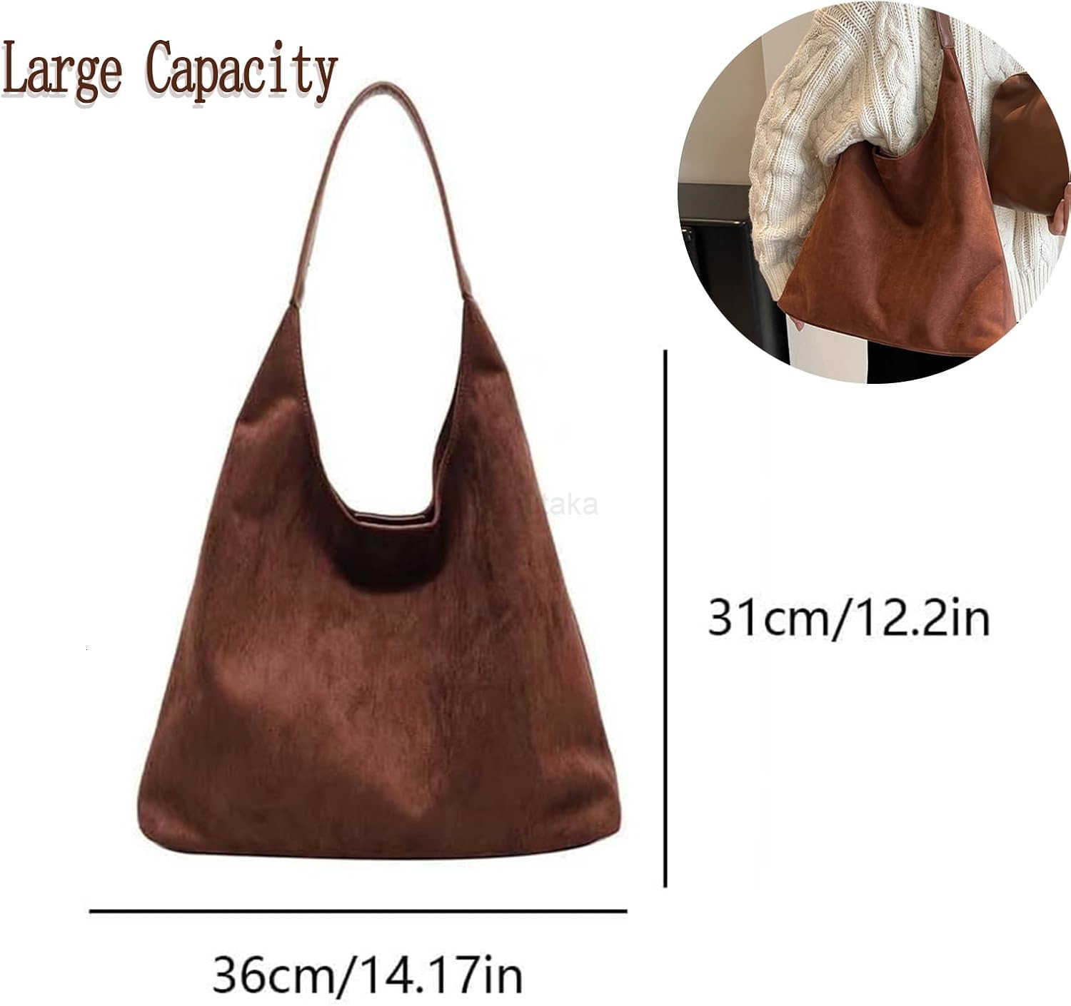 Brown Suede Tote Bag Womens Shoulder Bag with Suede Tote Option Z250922