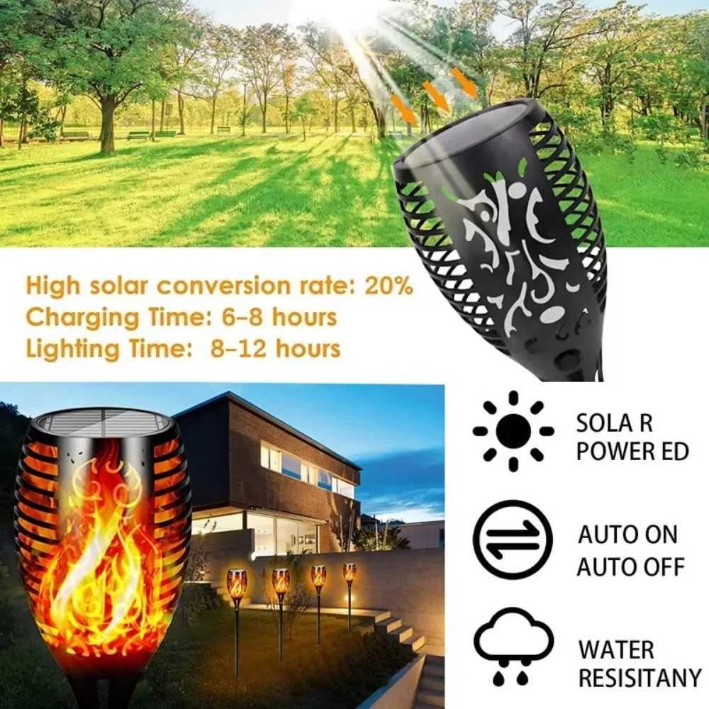 Solar Powered Flickering Flame Garden Lights Solar Charging with Auto OnOff for Lawn Yard Sidewalk Driveway Landscape Lighting C250922