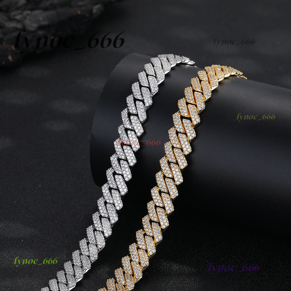 Mens HipHop Rose Gold Bar Cuban Necklace Copper Inlaid Moissanite 14mm Diamond Cuban Chain HipHop Necklace