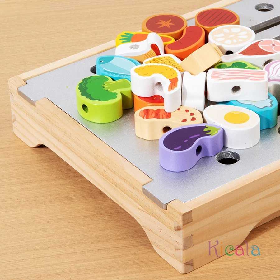Montessori Wooden Pretend Play Kitchen Toys BBQ Set Dessert Puzzle Toys Simulation Barbecue Role Game Gift For Toddlers Age 3 C250922