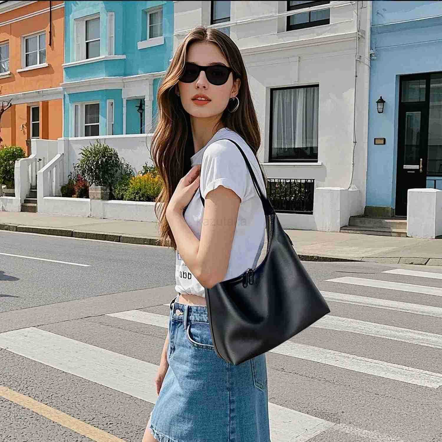 Small Soft Shoulder Purse Slouchy Tote Handbags Leather Women with Double Zipper Design Z250922