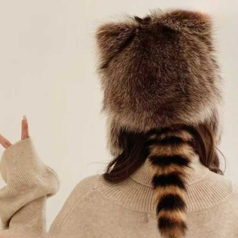 trend Raccoon Fur C Tail Wen Natural Raccoon Fur Cs Ushanka Hats for Winter Thick Warm Ears Fashion Bber P Hat2026 Y250920