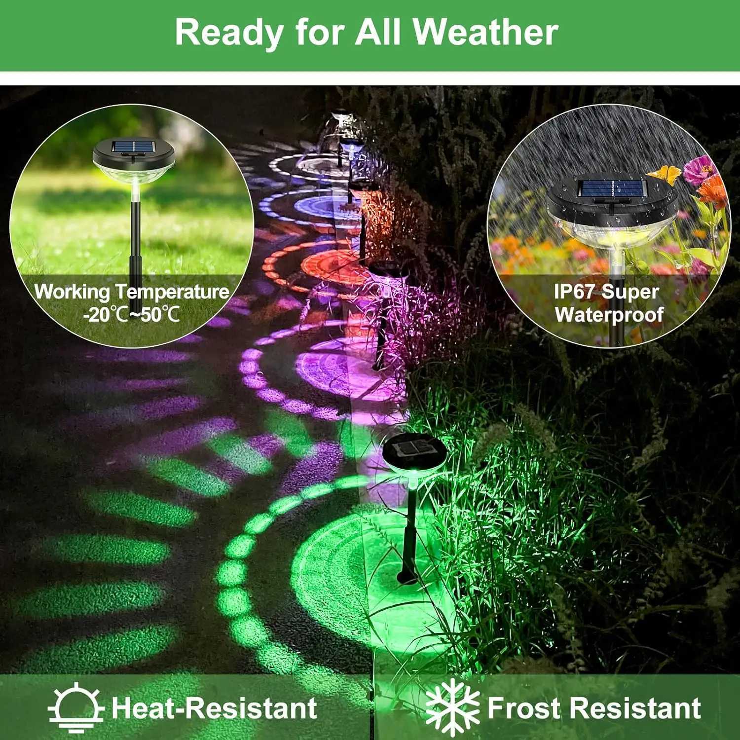 2 Pack Solar Pathway Lights Multicolor Warm White LED IP67 Waterproof Outdoor Garden Yard Lawn Landscape Decorative C250922