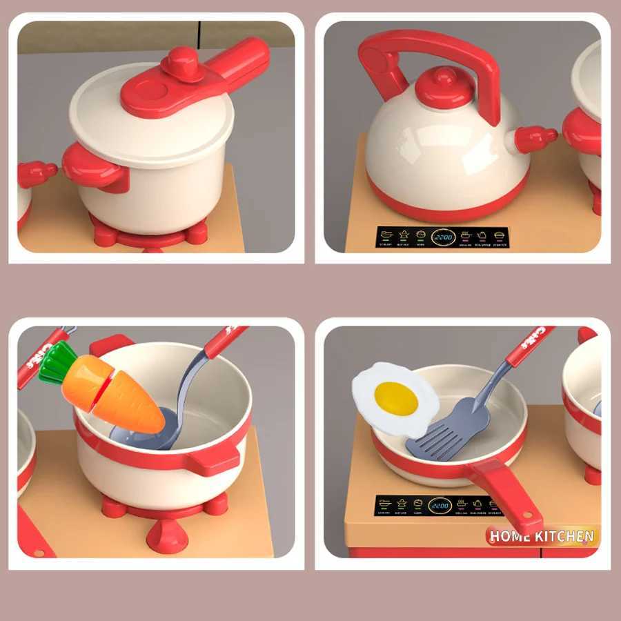 56PCS Childrens Kitchen Toy Set Girl Play House Simulation Cooking Kitchen Stove Cooking Parentkids Interactive Play Birthday Gift Educational Toys C2