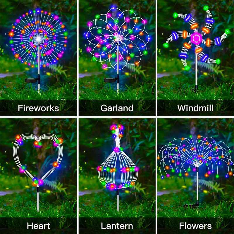 Outdoor LED Solar Firework Lights Waterproof Garden Decor Lawn Lamp Dandelion Pathway Patio Fairy Solar Lights C250922