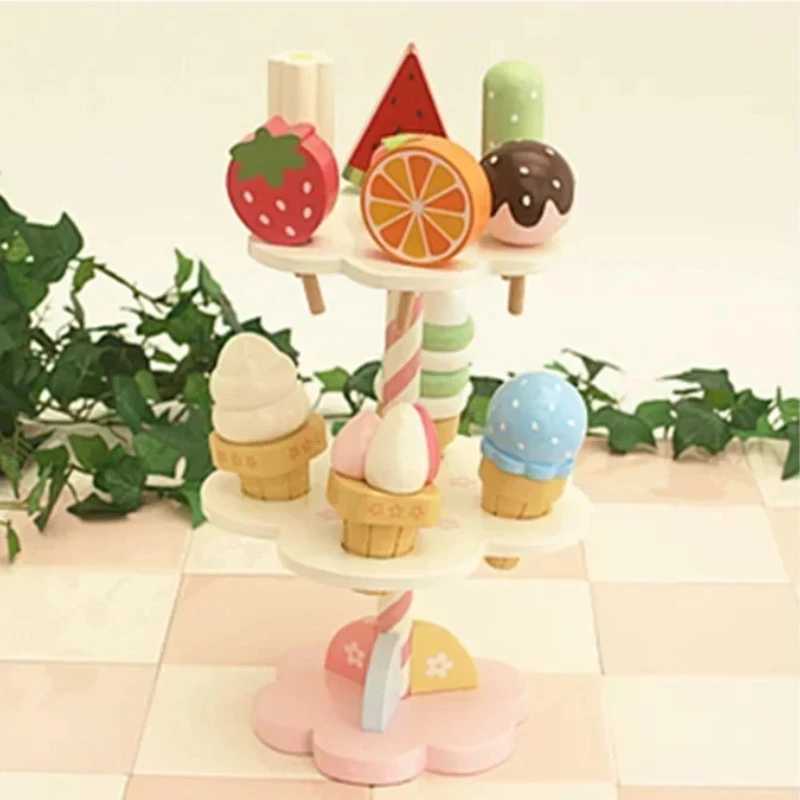 Wooden Mother Garden StrAWberry Three Layer Cake Ice Stand Blocks Pretend Play House Kitchen Toy Cooking Gift C250922