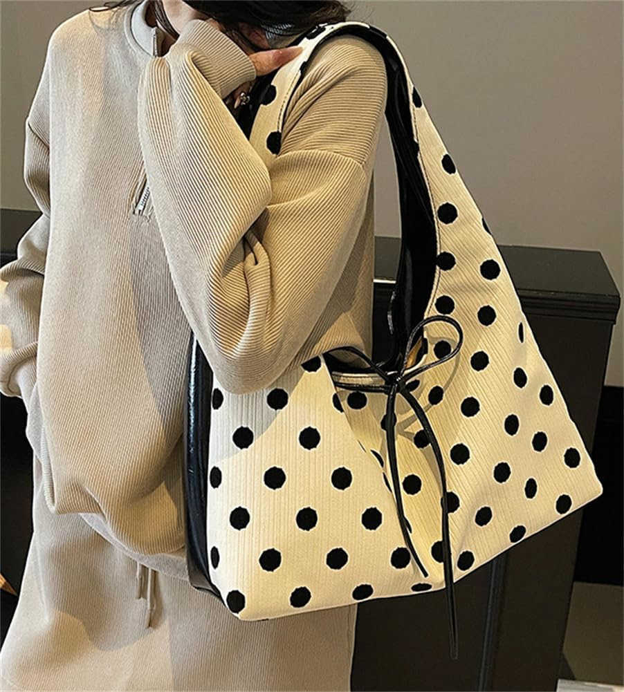 Polka Dot Tote Bag for Women Bow Tie for Women Slouchy Tote Purse Large Shoulder Handbag SaTChel for Travel Work Z250922