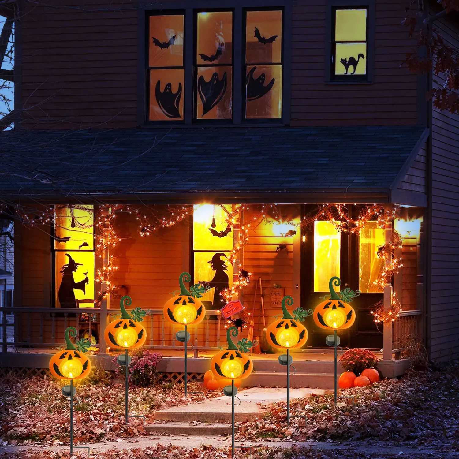 12PCS Solar Halloween Pumpkin Lawn Lights Outdoor Garden Decorative Warm White Solar Lights for Patio Pathway Halloween Decor C250922
