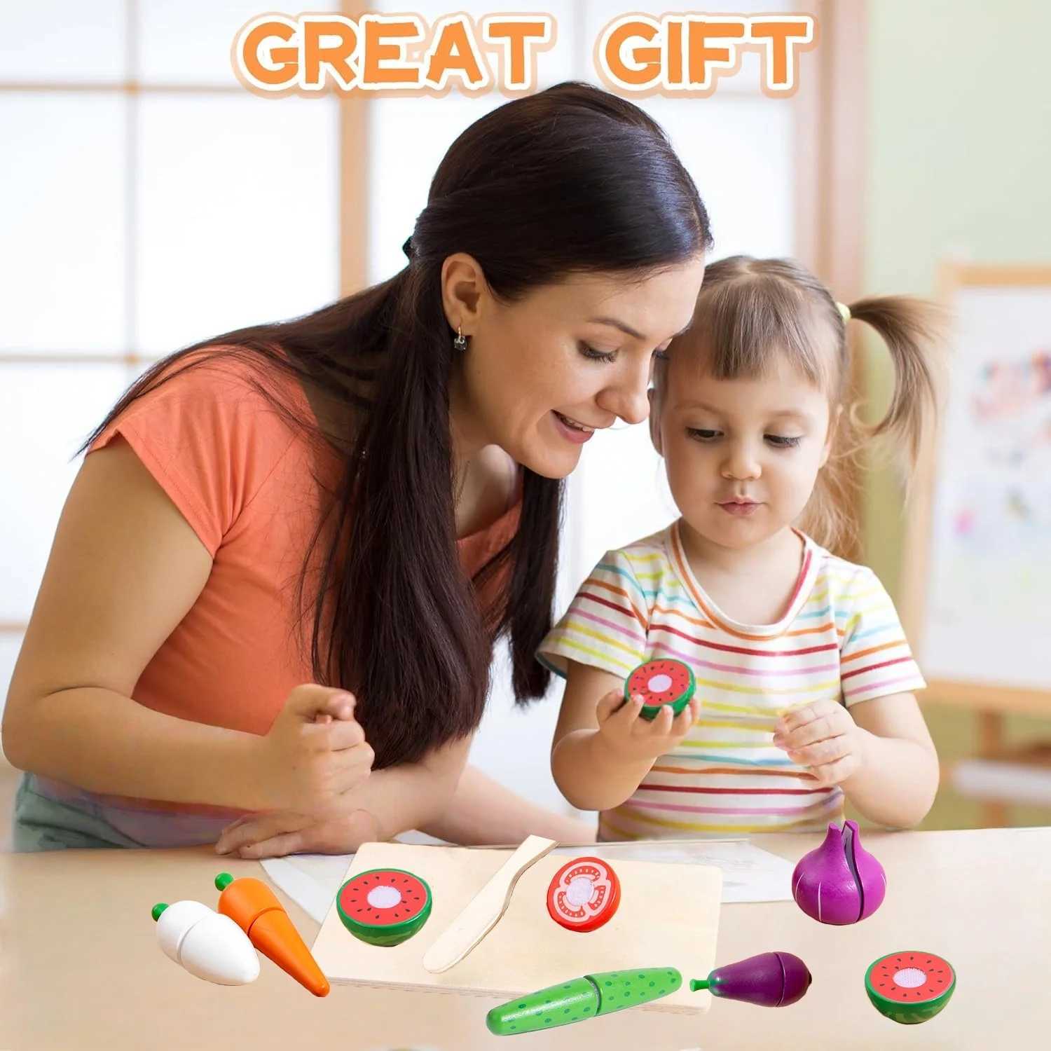 Wooden Fruit Vegetables Cutting Set for Kids Food Pretend Play Simulation Kitchen Role Play Educational Toys For Children C250922