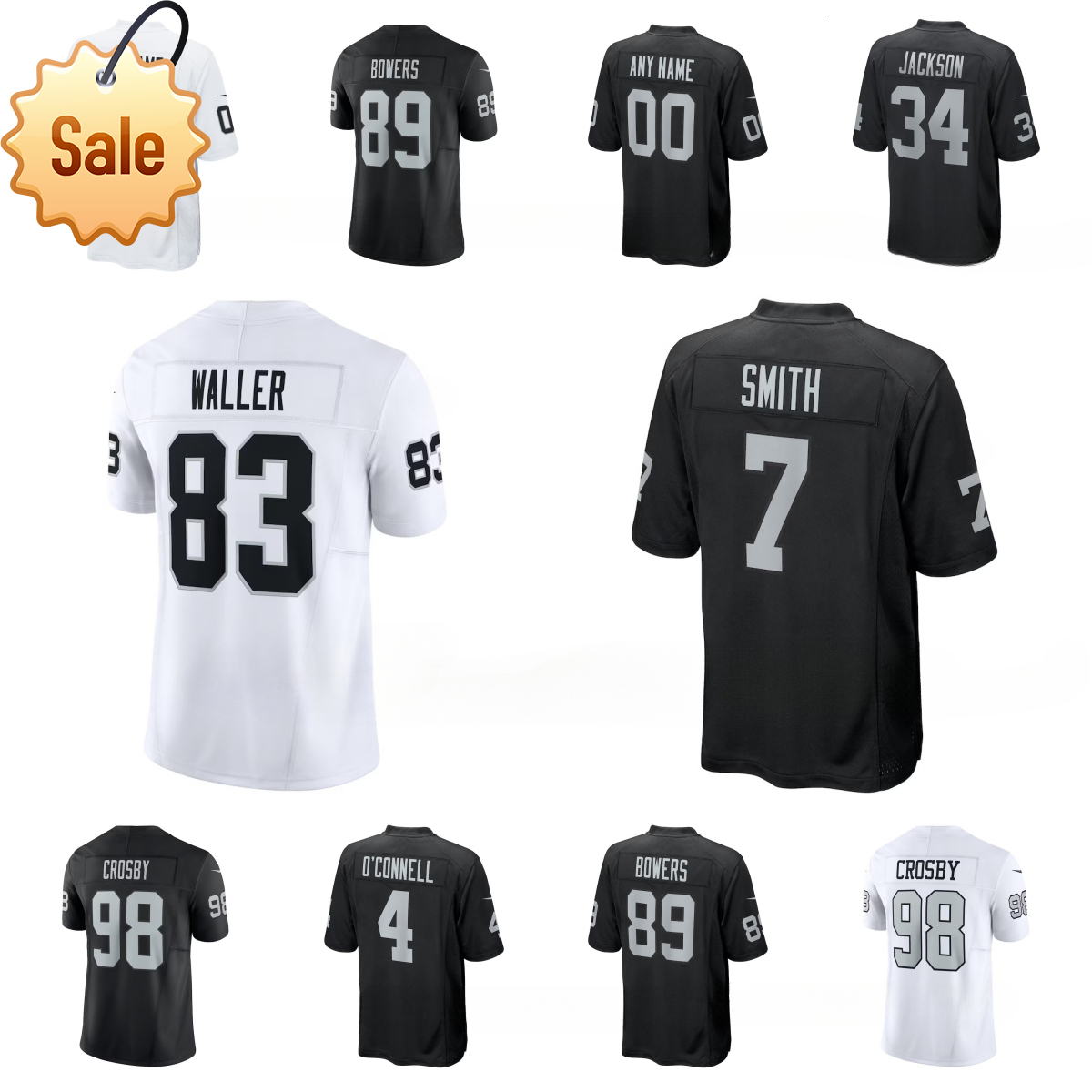 2025 NFL Raider Ashton Jeanty Brock Bowers Bo Jackson Maxx Crosby Geno Smith Darren Waller Aidan OConnell Custom Football Jersey
