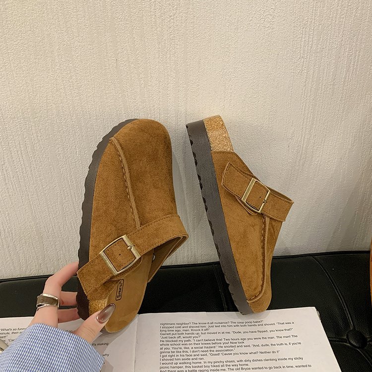 Ladies' 4.5cm Thick Bottom Double Wearing Baotou Slippers 2025 Autumn New Design Versatile Height Increasing Cork Slippers Size 35-41 Free Shippi