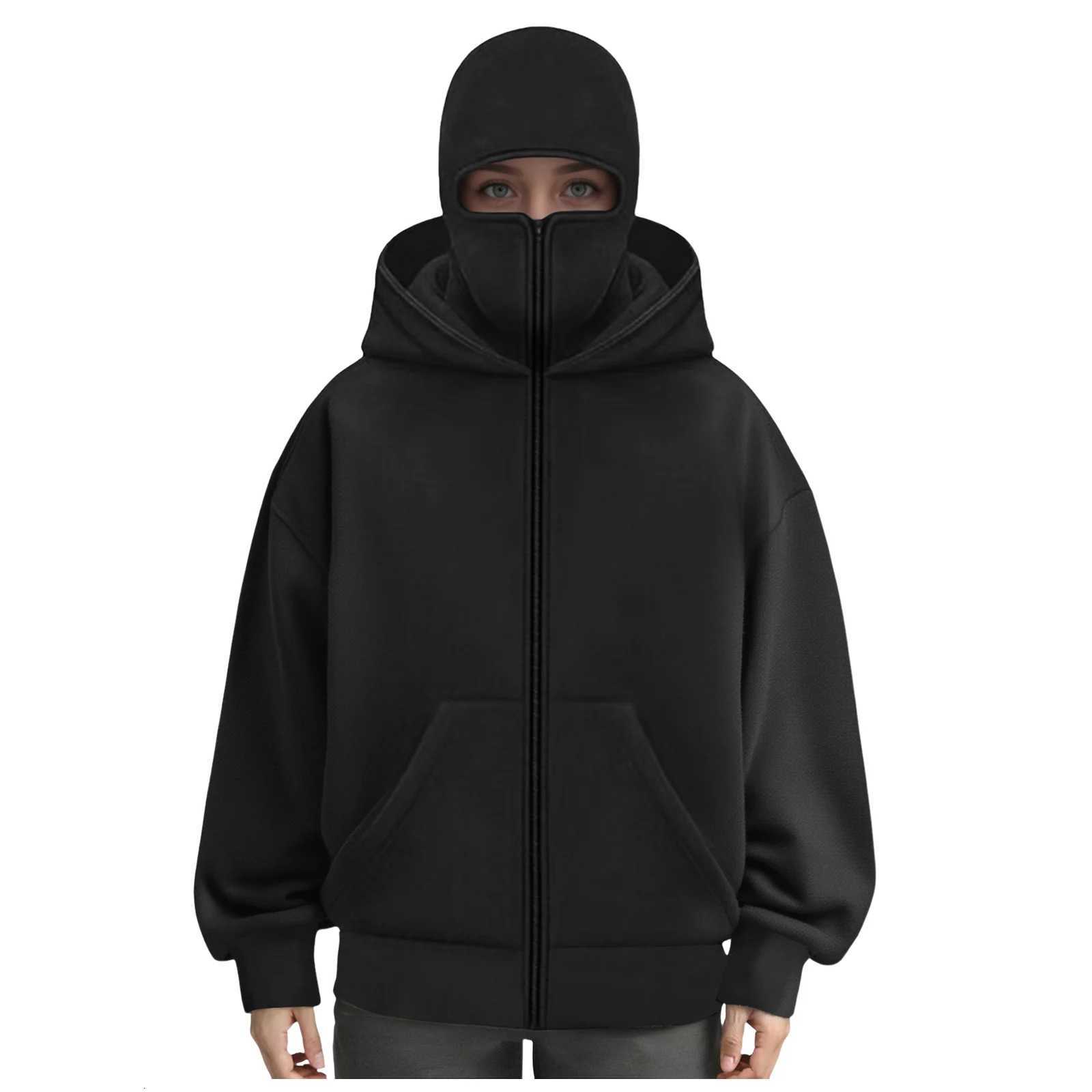 Balaclava Zip Hoodie Men Women Warm Casual Sweatshirt With Hooded Y2k Face Mask Zipper Design Sports Jacket Outdoor Activities W250922