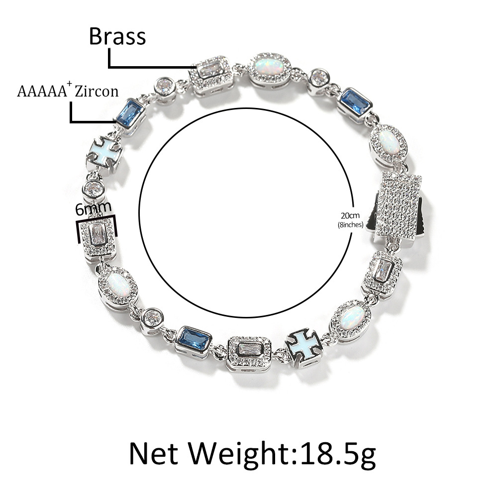 Hip Hop Blue Cross Colorful Tennis Chain Bracelet 5A Zircons Women Mens Jewelry