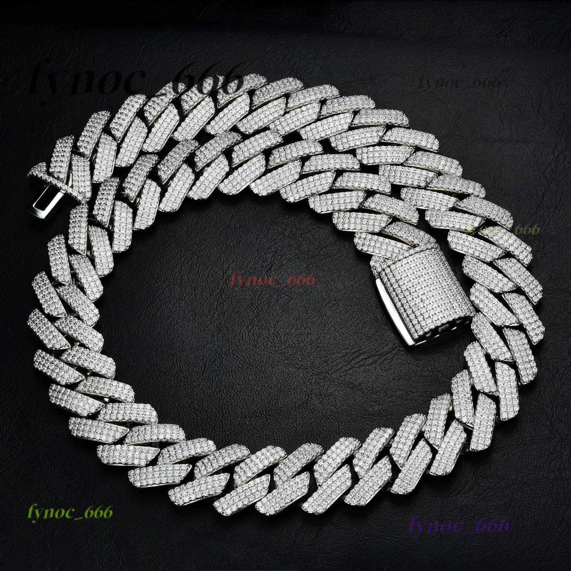 Cuban Chain 3rows 15mm Width 925 Solid Silver Moissanite Cuban Link Chain Mans Hip Hop Necklace