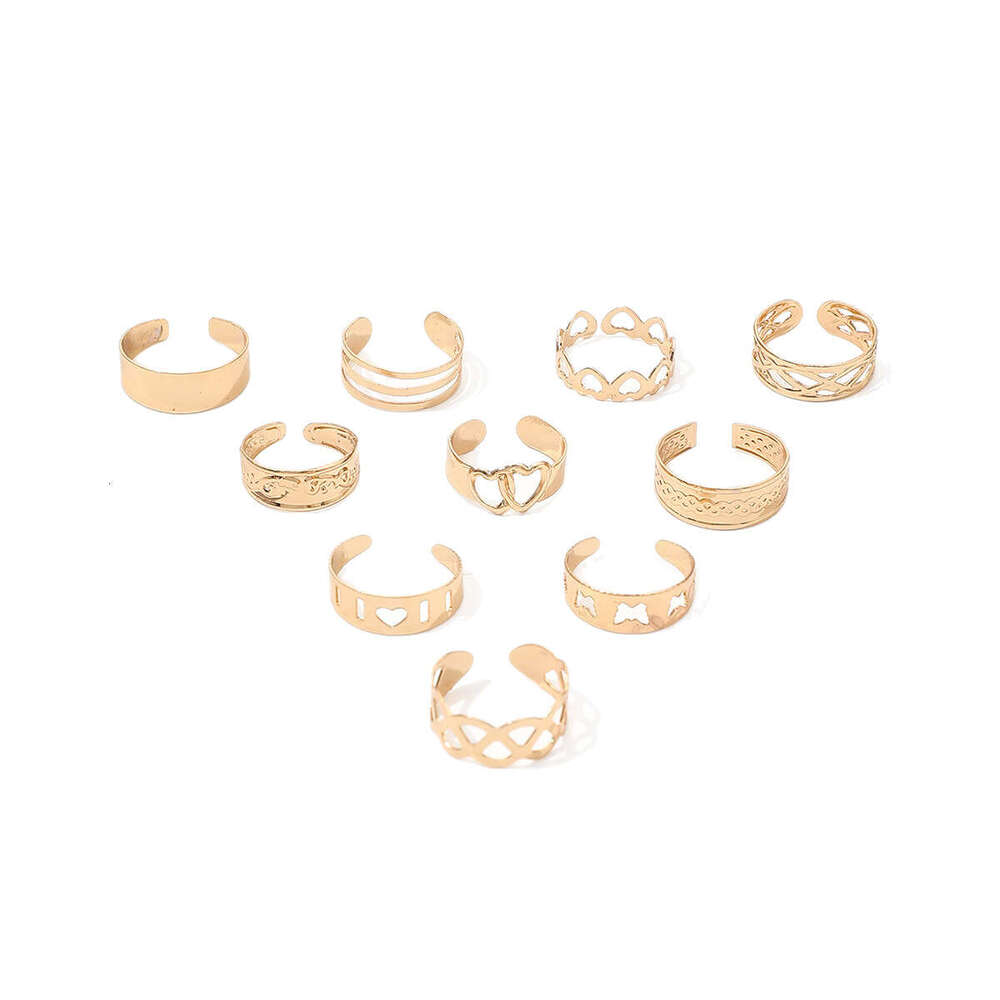 Versatile Metal Heart Beach Style Adjustable Toe Ring Set of 10 Iron