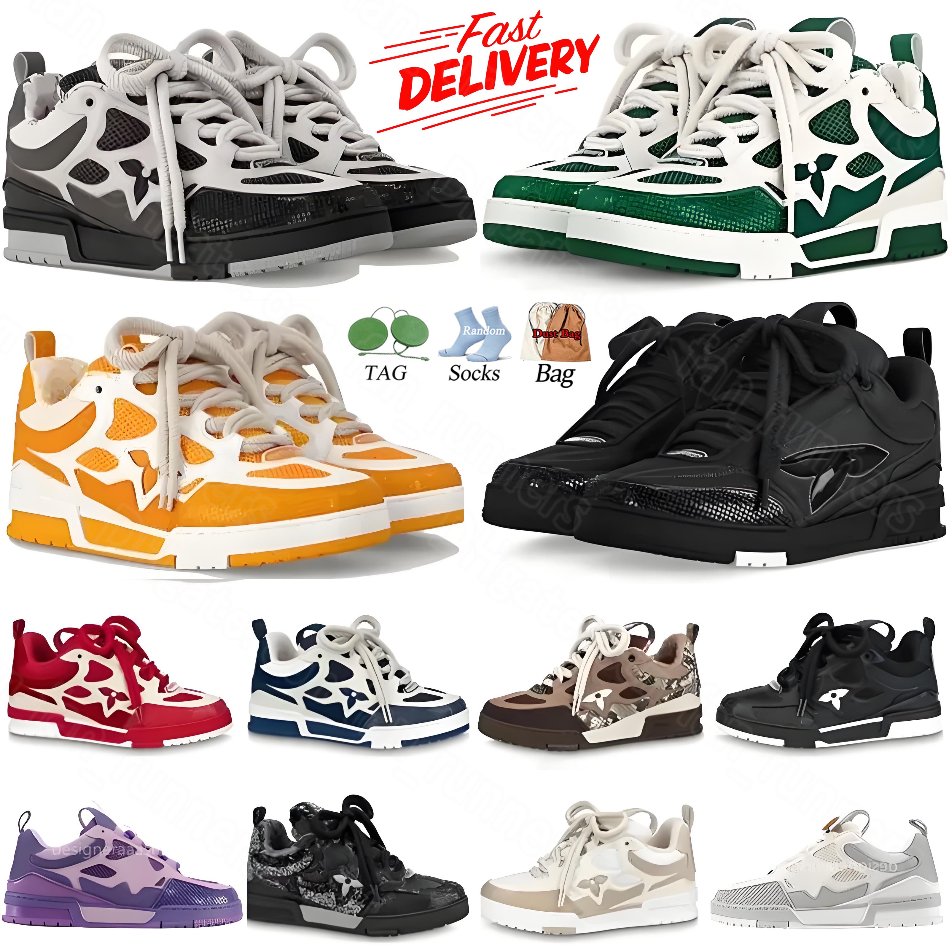 Designer Skate Series Sneakers luxury Men Women Casual Shoes Running Laceup Lowtop Sports Breathable Calfskin Platform Leather Abloh Lace-up Overlays Trainers