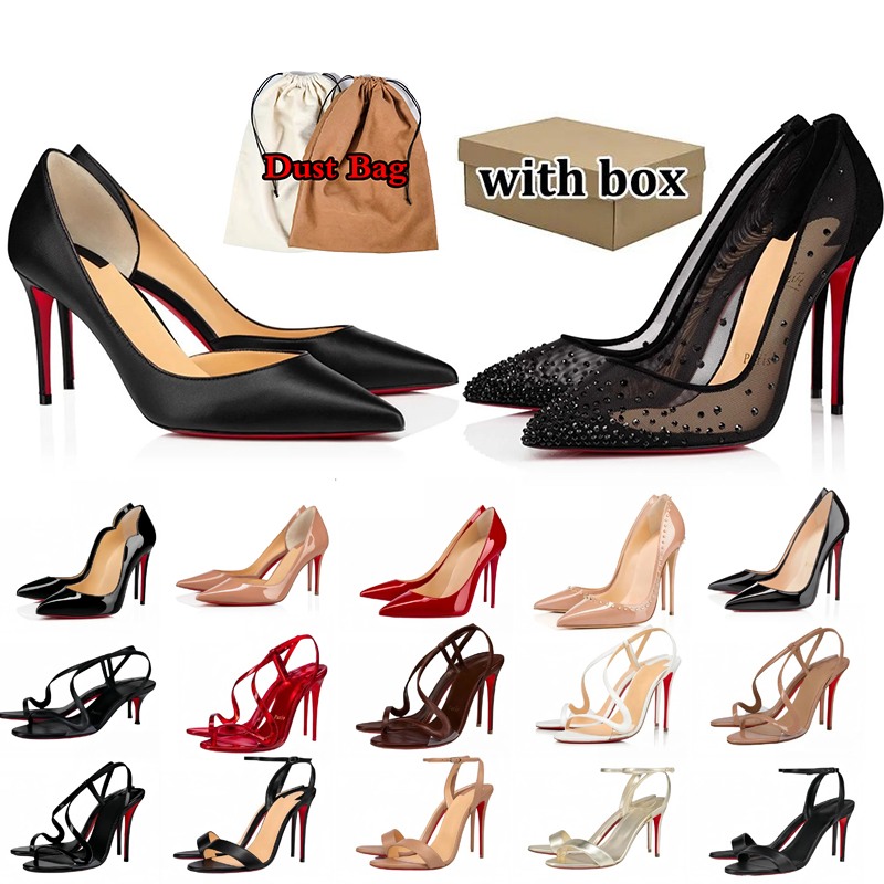 With Box Brand heels Women High Heels Shoes Designer Red Soled Peep Pointed Toe Sandals 6cm 8cm 10cm 12cm Nude Black Patent Leather Woman Pumps 35-44