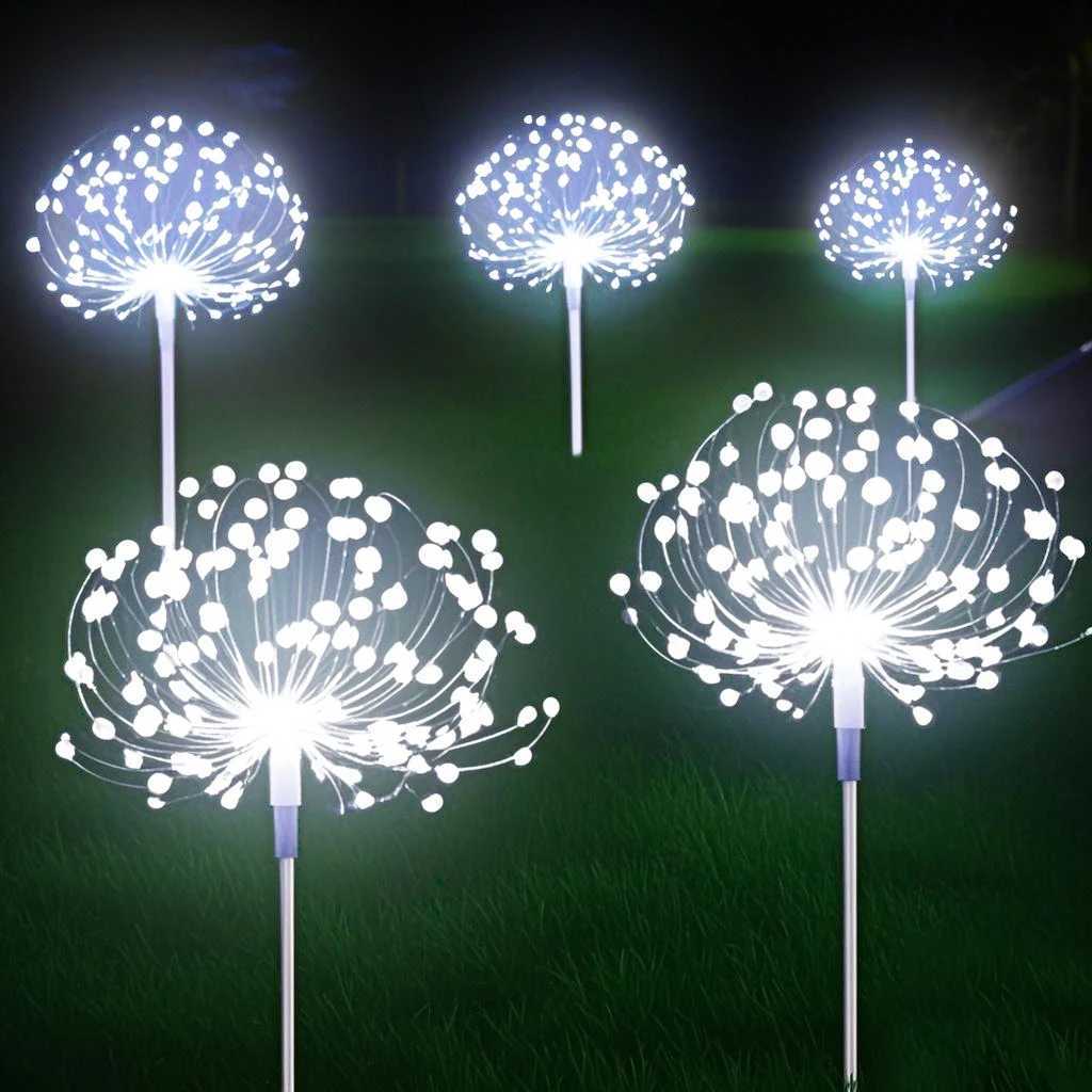 Outdoor LED Solar Pathway Lights Waterproof Garden Decor Fireworks Dandelion Lawn Lamp For Patio Balcony Walkway Yard C250922