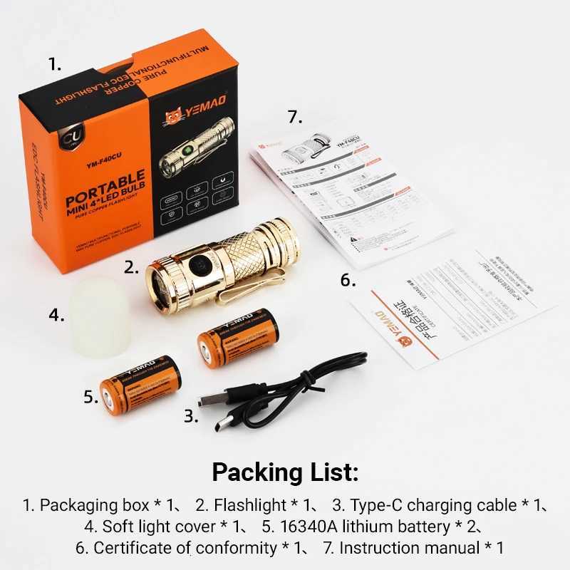 1200lm Mini Flashlight EDC Torch with 4 Ds and Red Flash Aux D Copper Metal Pen Flashlight with Base ergency Y250922