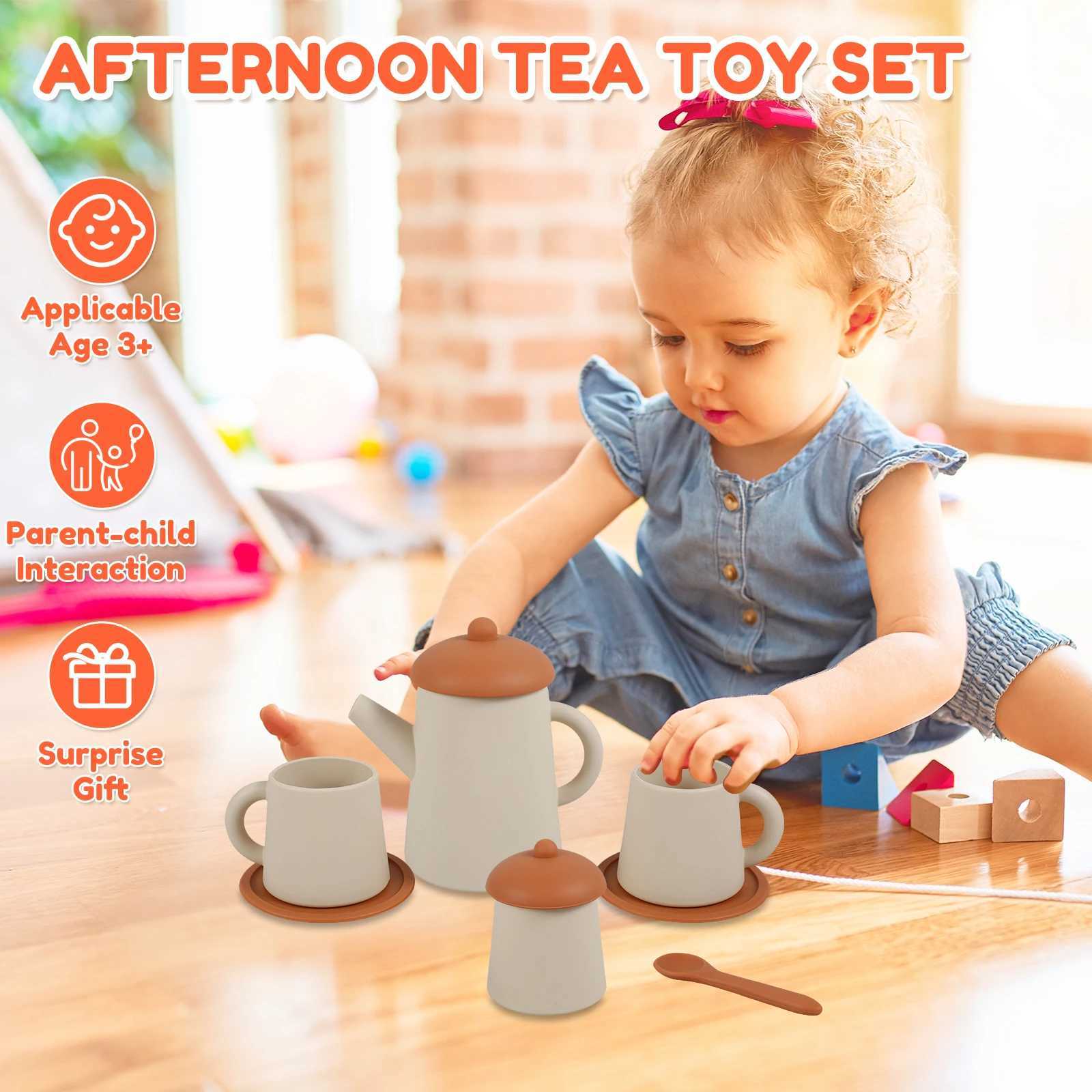 Wooden Children Montessori Toy Teapot Teacup Simulation Kitchen Utensil BPA Free Silicone Kid Education Pretend Play Toy Gift C250922