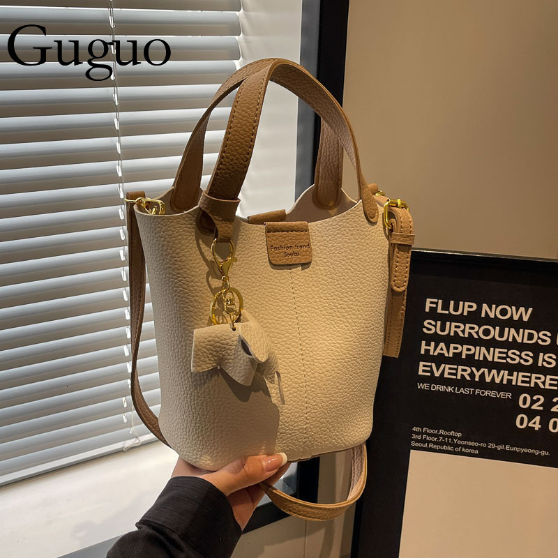 Guguo Designer Bag Luxury Bag Yuezi Bag Women 2025 New Fashion Trendy Color-block Handbag Mother-daughter Bucket Bag Casual Lychee Pattern Crossbody B