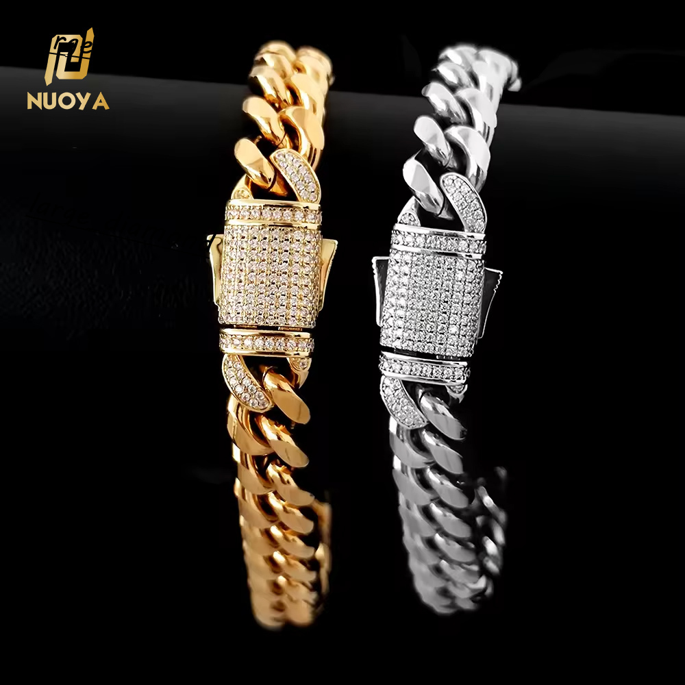 Moissanite Clasp Bracelets En Acier Inoxydable Gold Bracelets for Men Designs Cuban Bracelet Stainless Steel