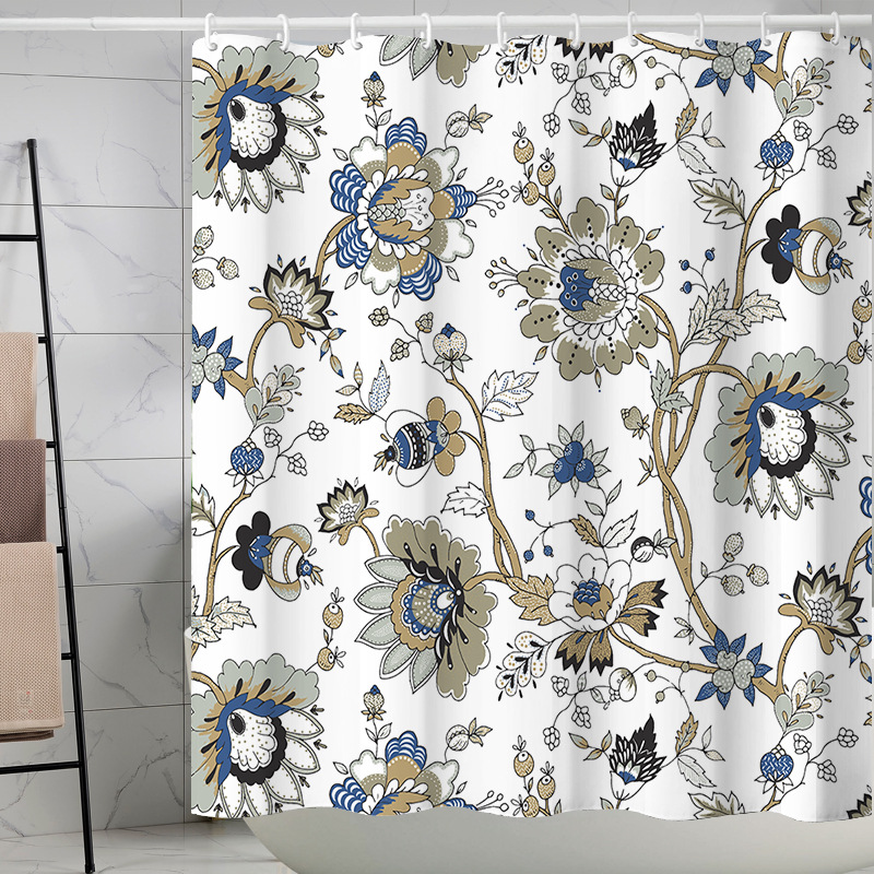 YL-37255 Waterproof Shower Curtain Hot Sale 3D Printed Tropical Jungle Plant Leaves and Flowers Season Polyester Shower Curtain with Hook