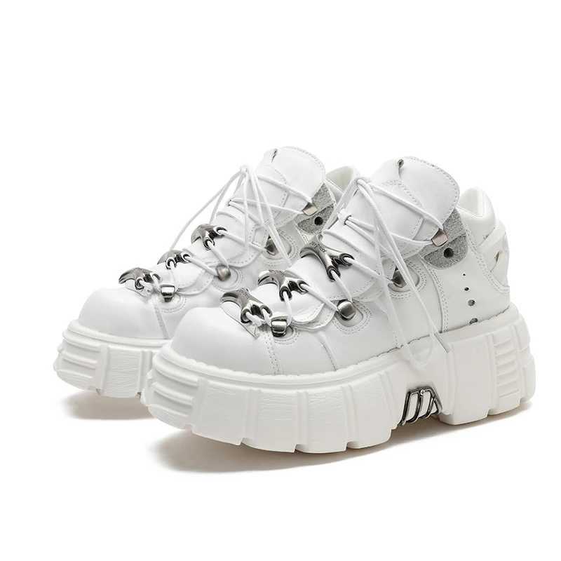 New 2025Brand Punk Style Women Shoes Laceup heel height 6CM Platform Shoes Woman Rock Boots Metal Decor Woman Sneakers W250922