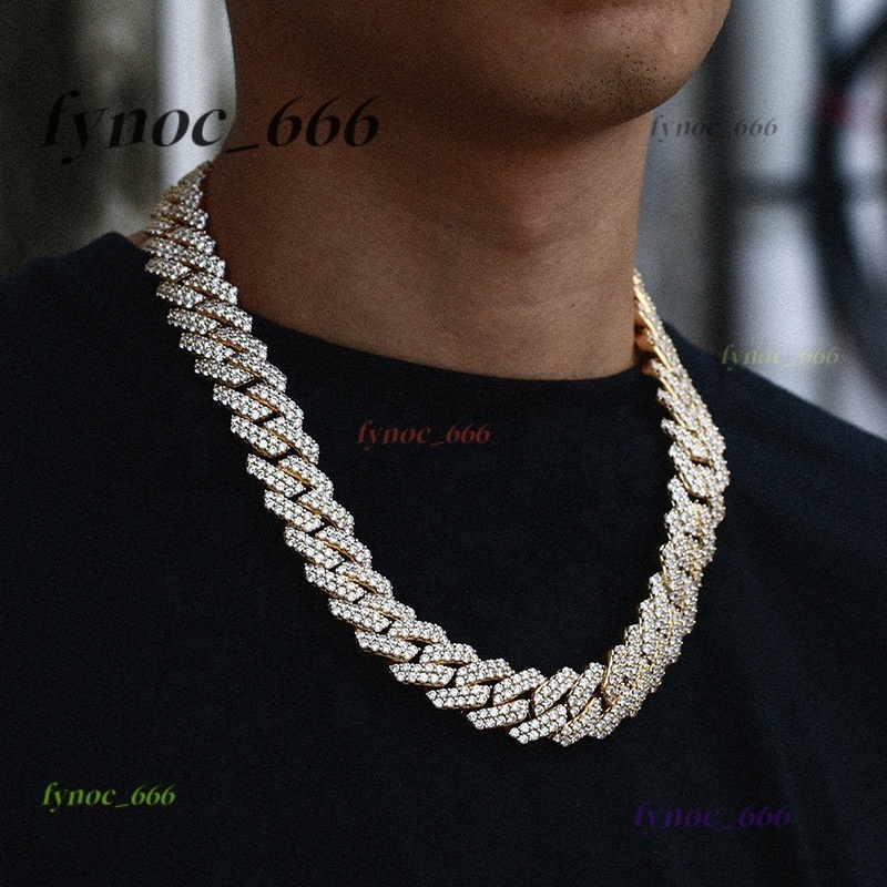 Hip Hop Jewelry 925 Silver 14MM 20MM Two Rows Moissanite Cuban Chain Iced Out Cuban Link Chain in Wholesale Price