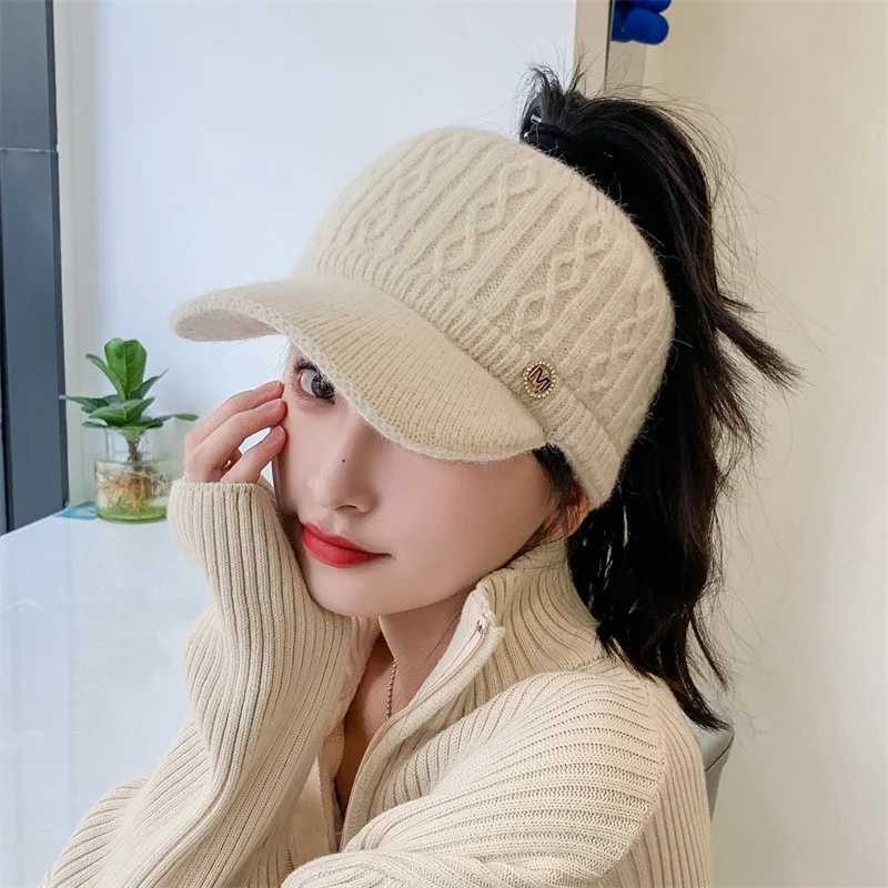 Wens autumn and winter empty top hat knitted rabbit fur and p thicke warm ear protection duck tongue baseball c Y250920