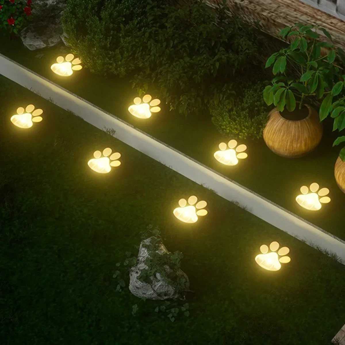 Solar Lawn Light Dog Paw Footprints Stairs Light Outdoor Waterproof Balcony Garden Fence Landscape Decoration Solar Powered Lamp C250922