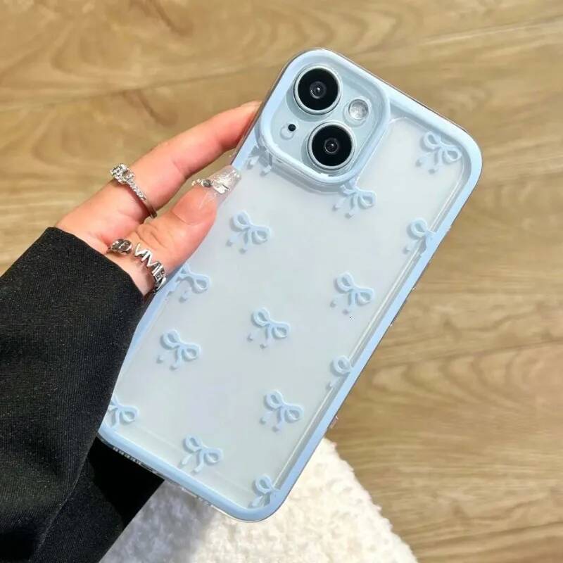 Phone or iPhone 16 15 14 13 12 Pro Max Cute Soft Clear Bowknot Case Candy Cover