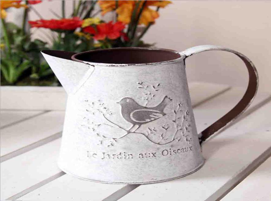 French Style Rustic White Shabby Chic Mini Metal Pitcher Vase Primitive Jug Vase For Home Cafe Decor3892749