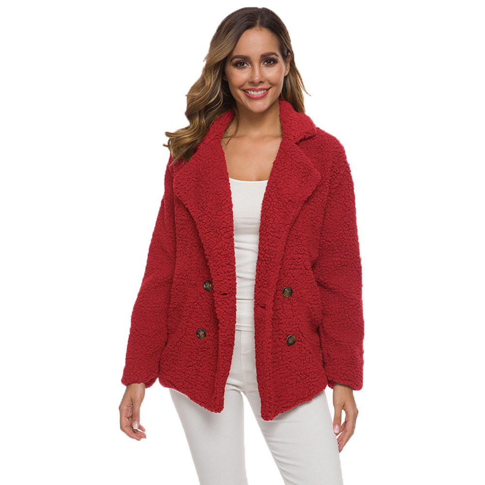 Elegant Faux Sherpa Jacket Women's Fashion Double Breasted Teddy Coat Autumn and Winter Warm Soft Coat Oversized Outerwear