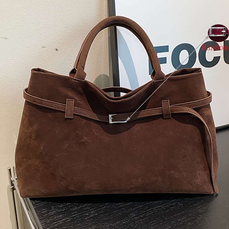 Perfect Lily Women's Vintage Synthetic Leather Tote - Large Capacity Brown Handbag, Magnetic Closure & Fixed Strap, Elegant Rectangular for Work 