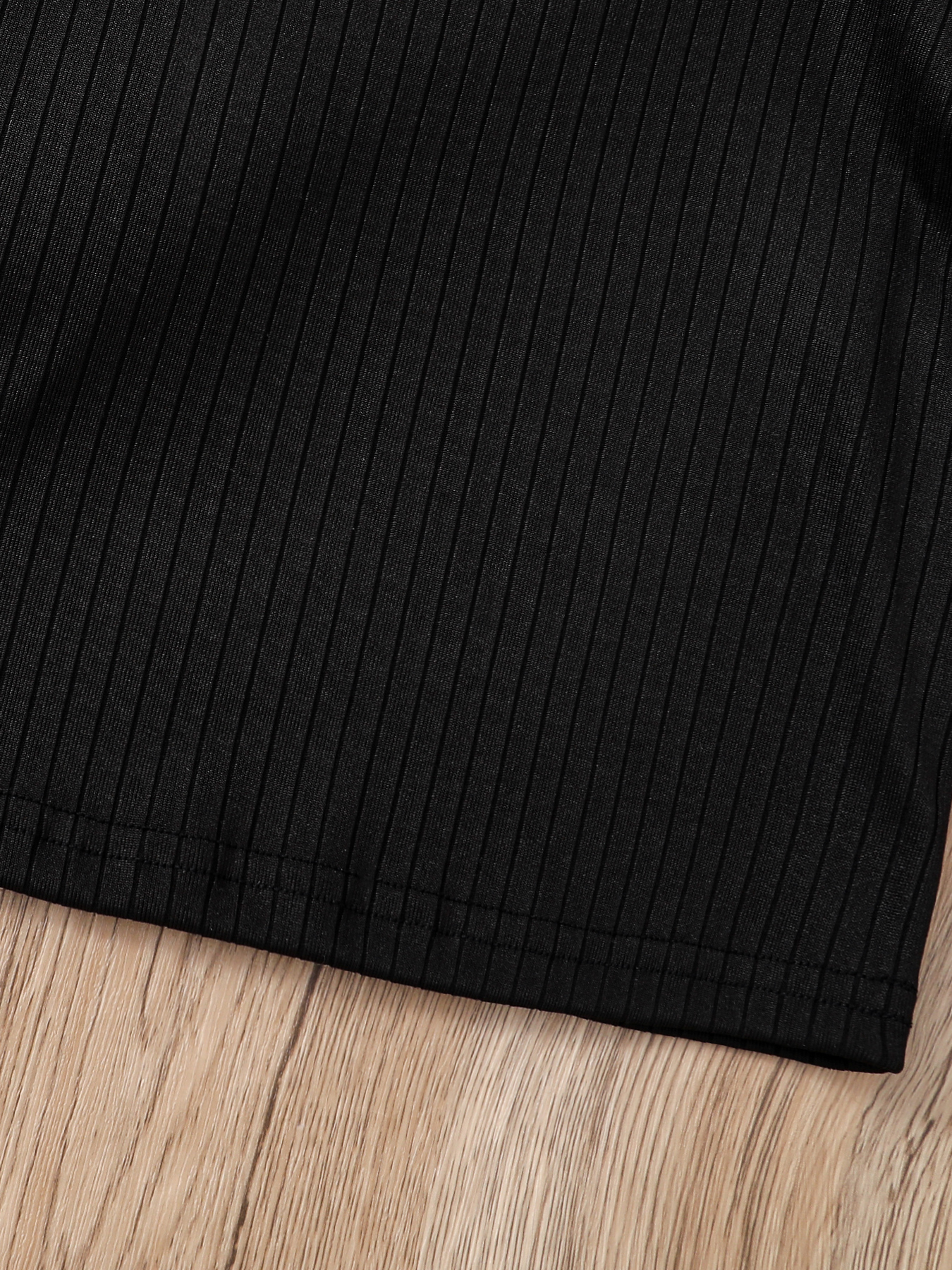 Toddler Girl 2pcs Set: Black Ruffled Sleeve Top & Tweed Plaid Skirt, Elegant Little Girl Outfit-KJ1C4469A