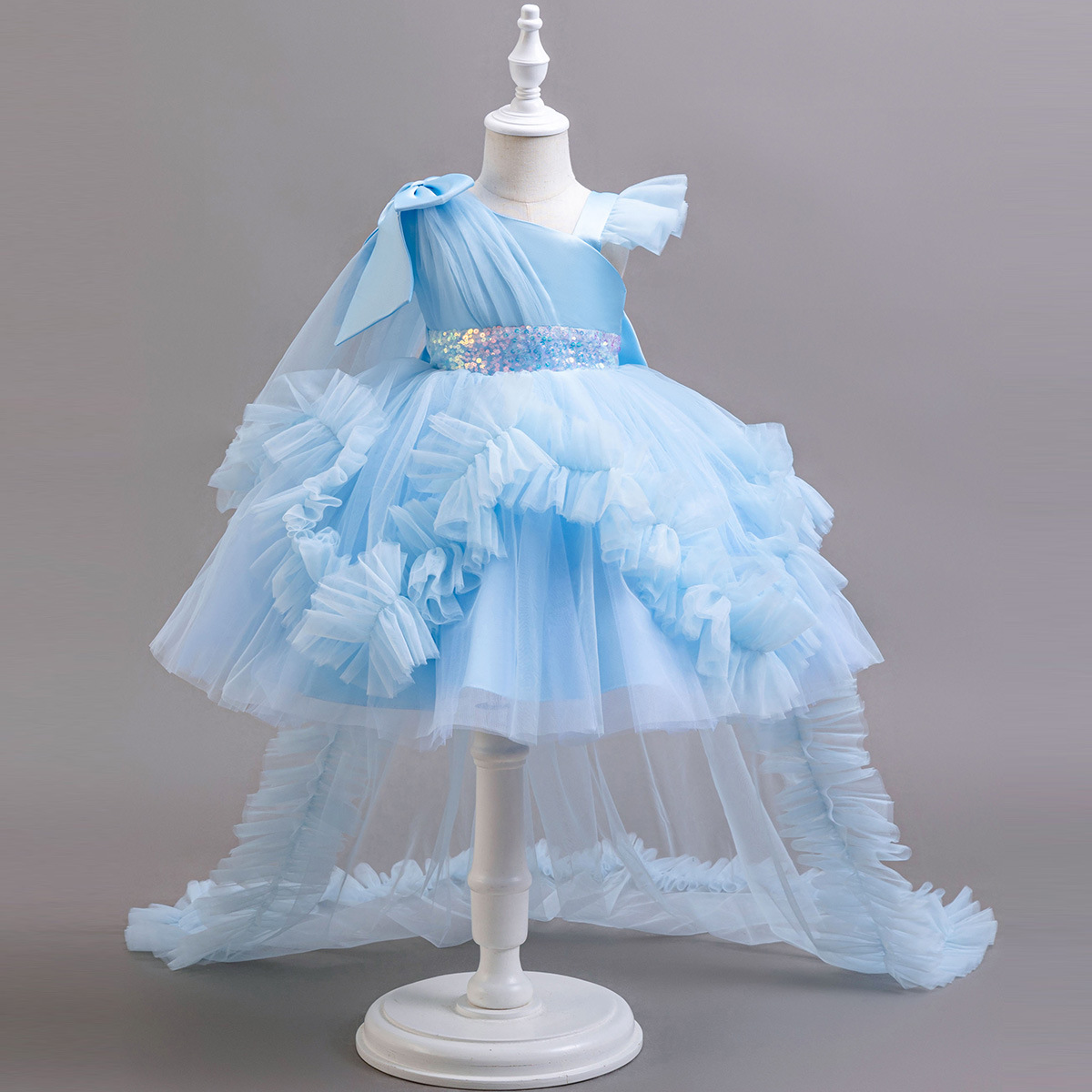 Puffy Girl Dress Pink Baby Dress with Train Flower Girl Dress Bow Cute Kids Child Birthday Dresses Frist Communion Z250716