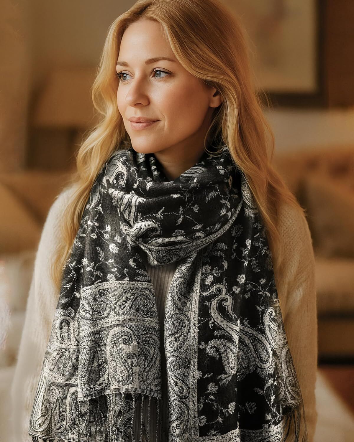 Reversible Paisley Pashmina Shawl Wraps Women Soft Exotic Indian Rave Scarf for Evening Dress Festival Scarves