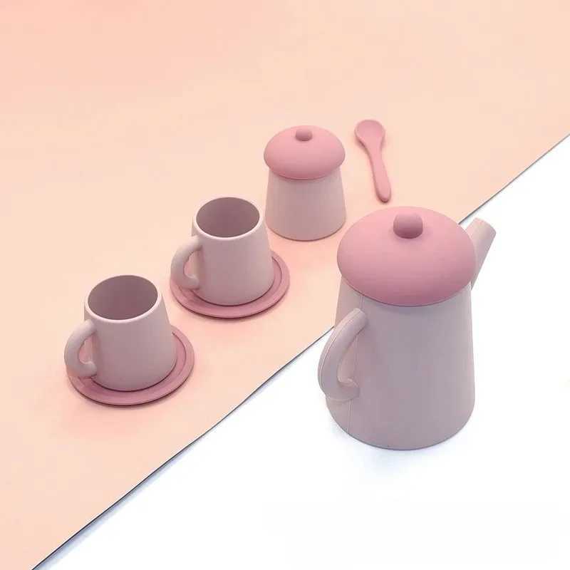 Childrens Tea Set Toys Silicone Food Grade Baby Playhouse Simulation Teapot Tea Cup Set Toys for Girls To Play Kitchen Toys C250922