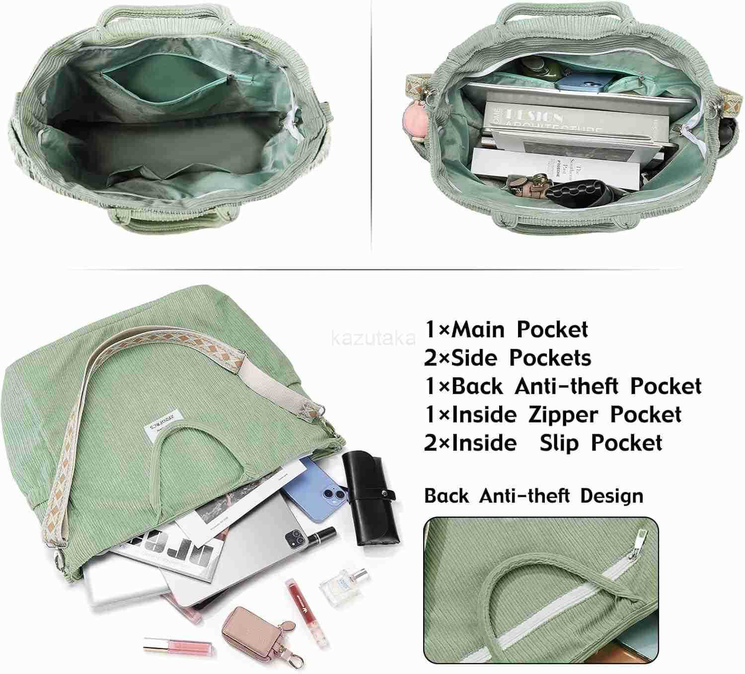 Corduroy Tote Bag for Women Large Tote Bag with Zipper Casual Shoulder Handbags Work Shopping Bag Z250922